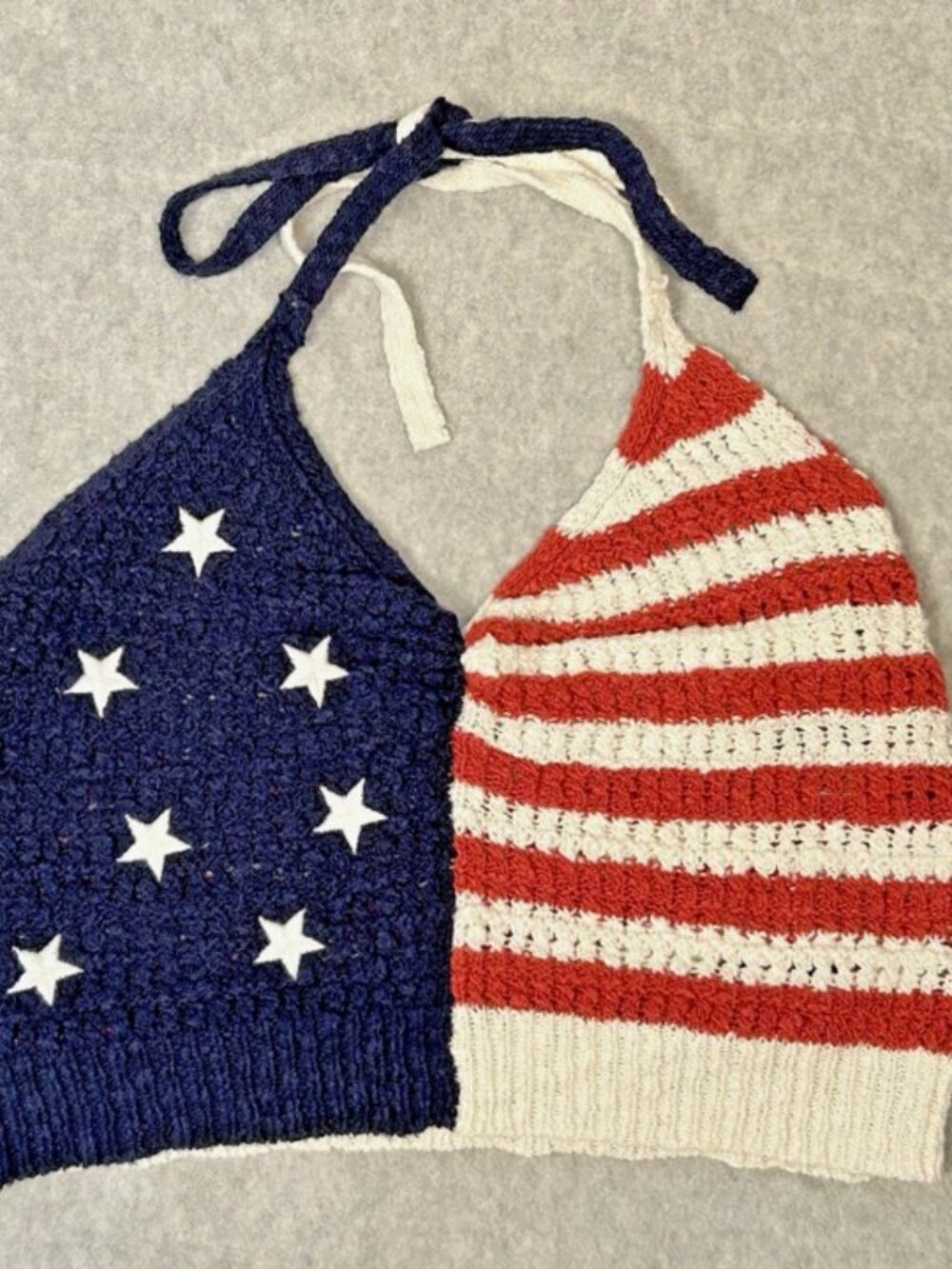 American Eagle Crochet American Flag Crop Halter Top Women’s XS Boho Festival - Picture 6 of 15
